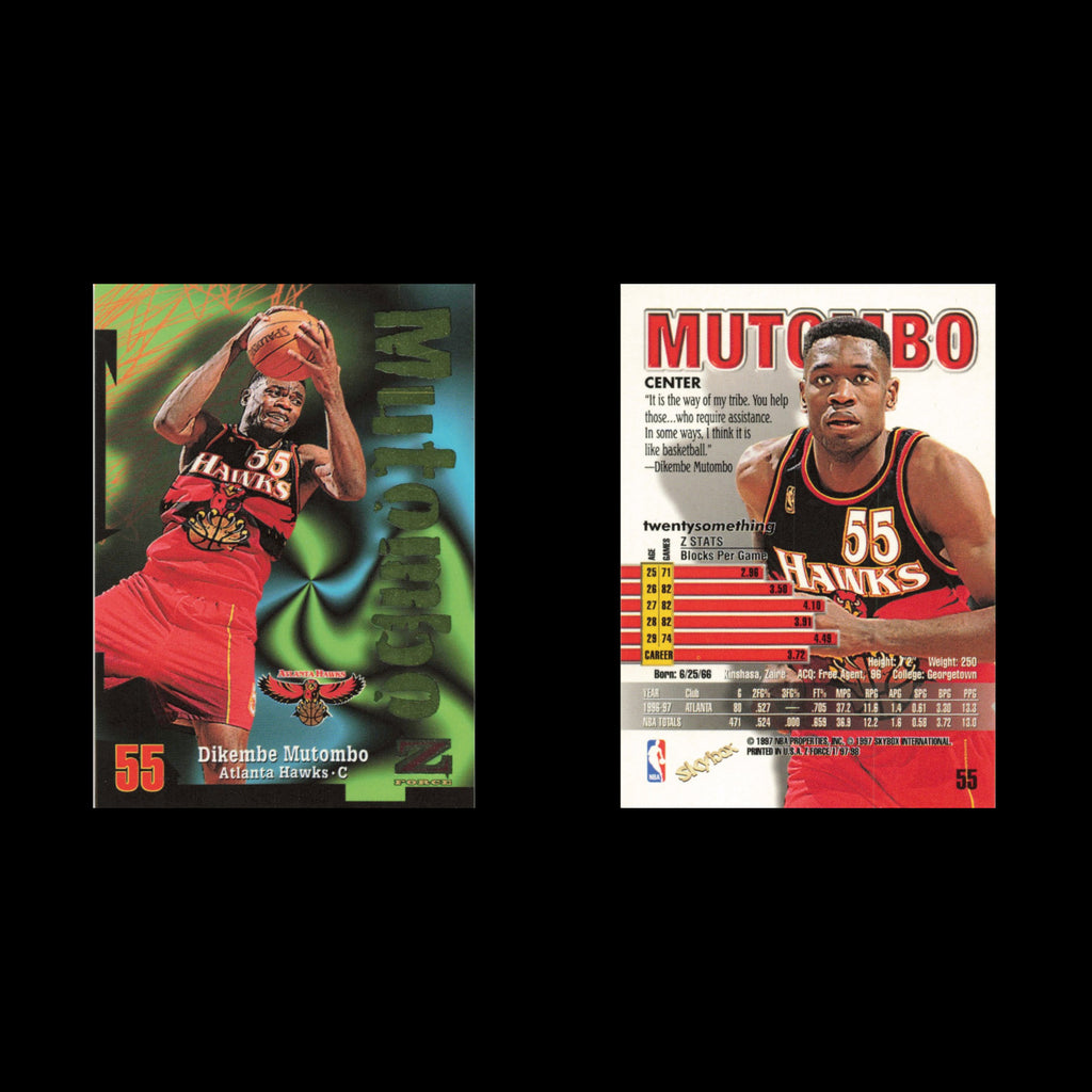 Dikembe Mutombo #55 1997 SkyBox Z-Force Atlanta Hawks Basketball Card NBA NM