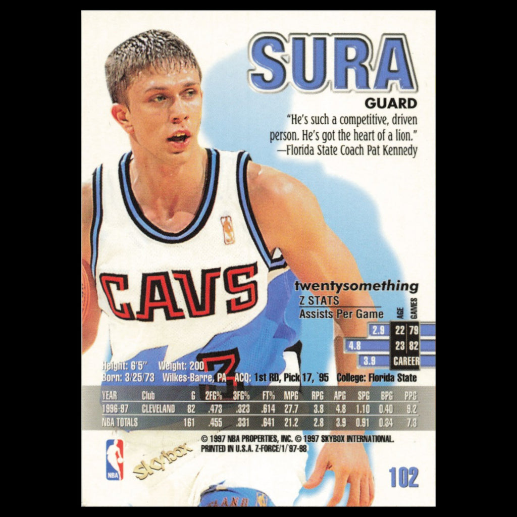 Bob Sura #102 1997 SkyBox Z-Force Cleveland Cavaliers Basketball Card NBA NM