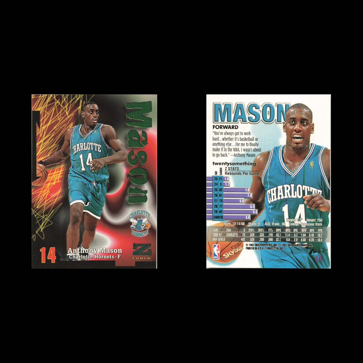 Anthony Mason #14 1997 SkyBox Z-Force Charlotte Hornets Basketball Card NBA NM