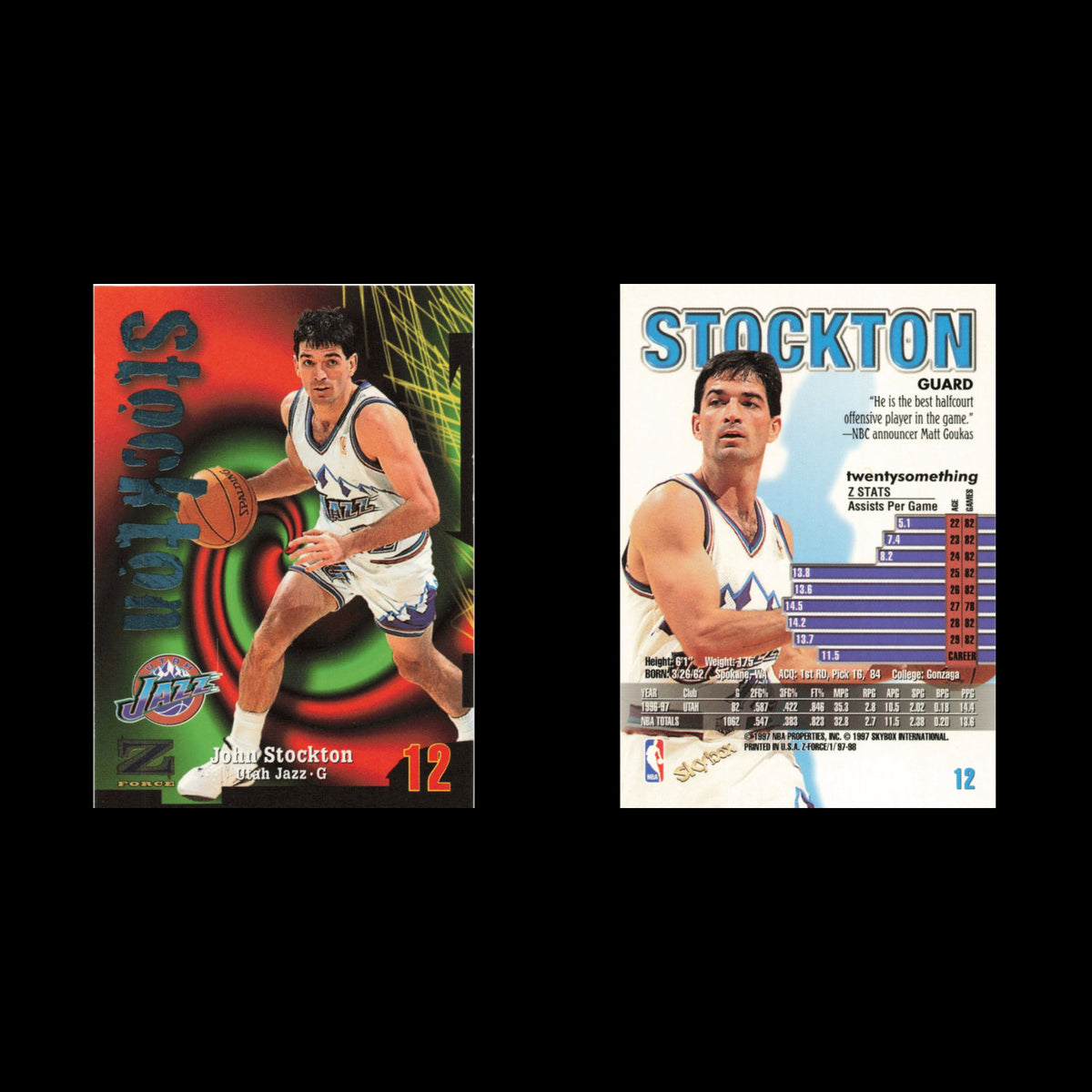 John Stockton #12 1997 SkyBox Z-Force Utah Jazz Basketball Card NBA NM