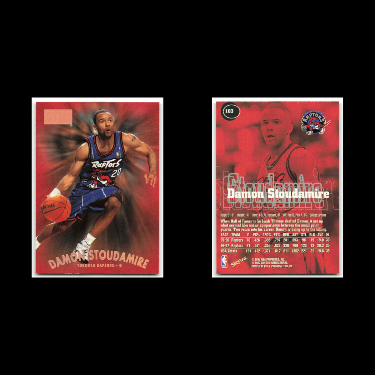 Damon Stoudamire #103 1997 SkyBox Premium Toronto Raptors Basketball Card NBA NM
