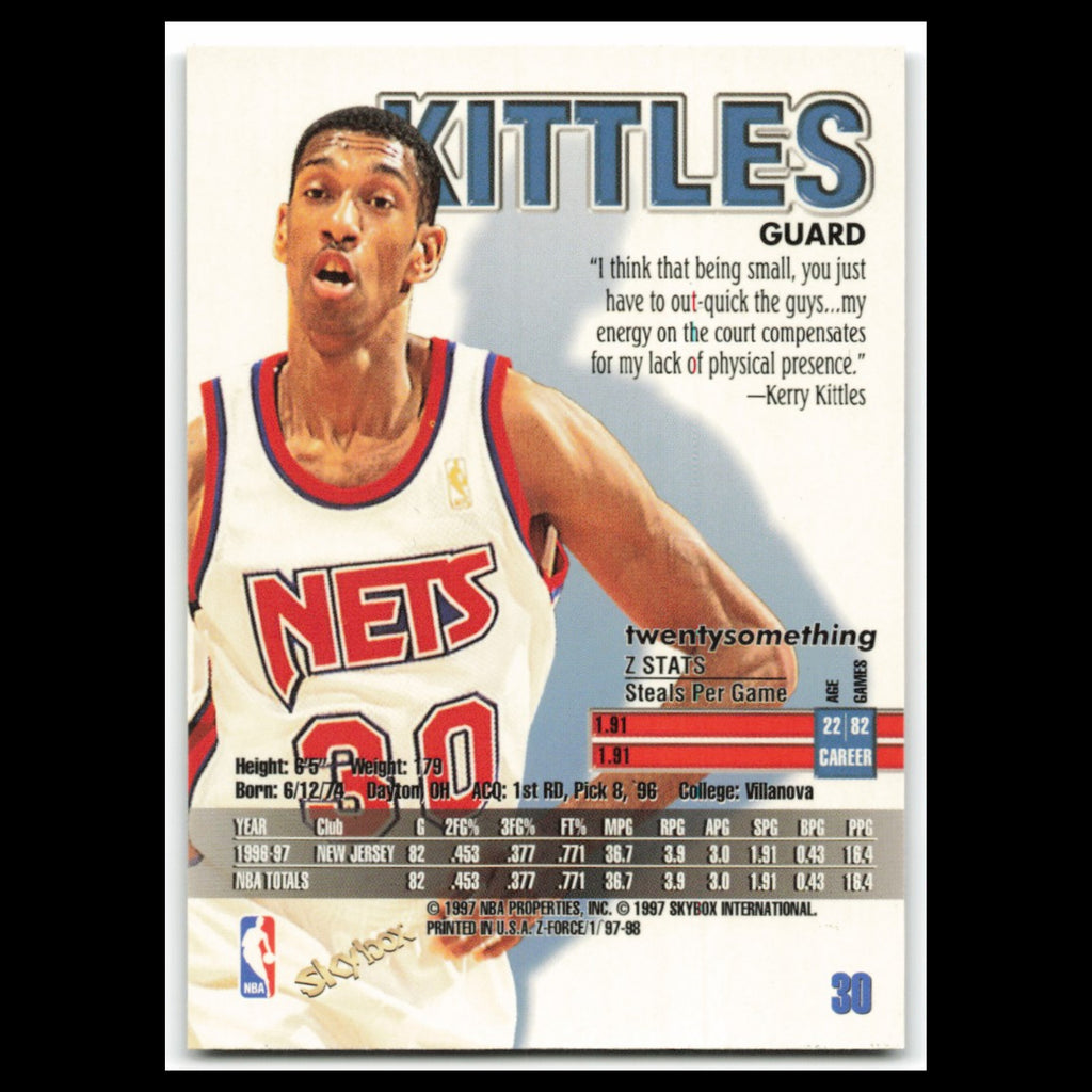 Kerry Kittles #30 1997 SkyBox Z-Force New Jersey Nets Basketball Card NBA NM