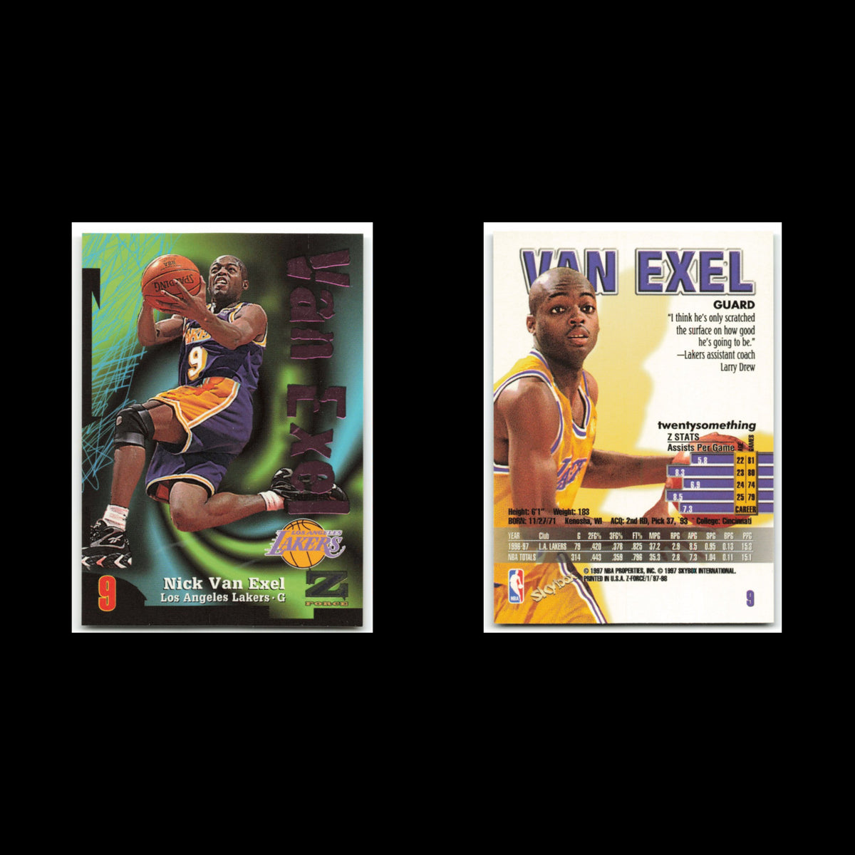 Nick Van Excel #9 1997 Skybox Z-Force Los Angeles Lakers Basketball Card NBA NM