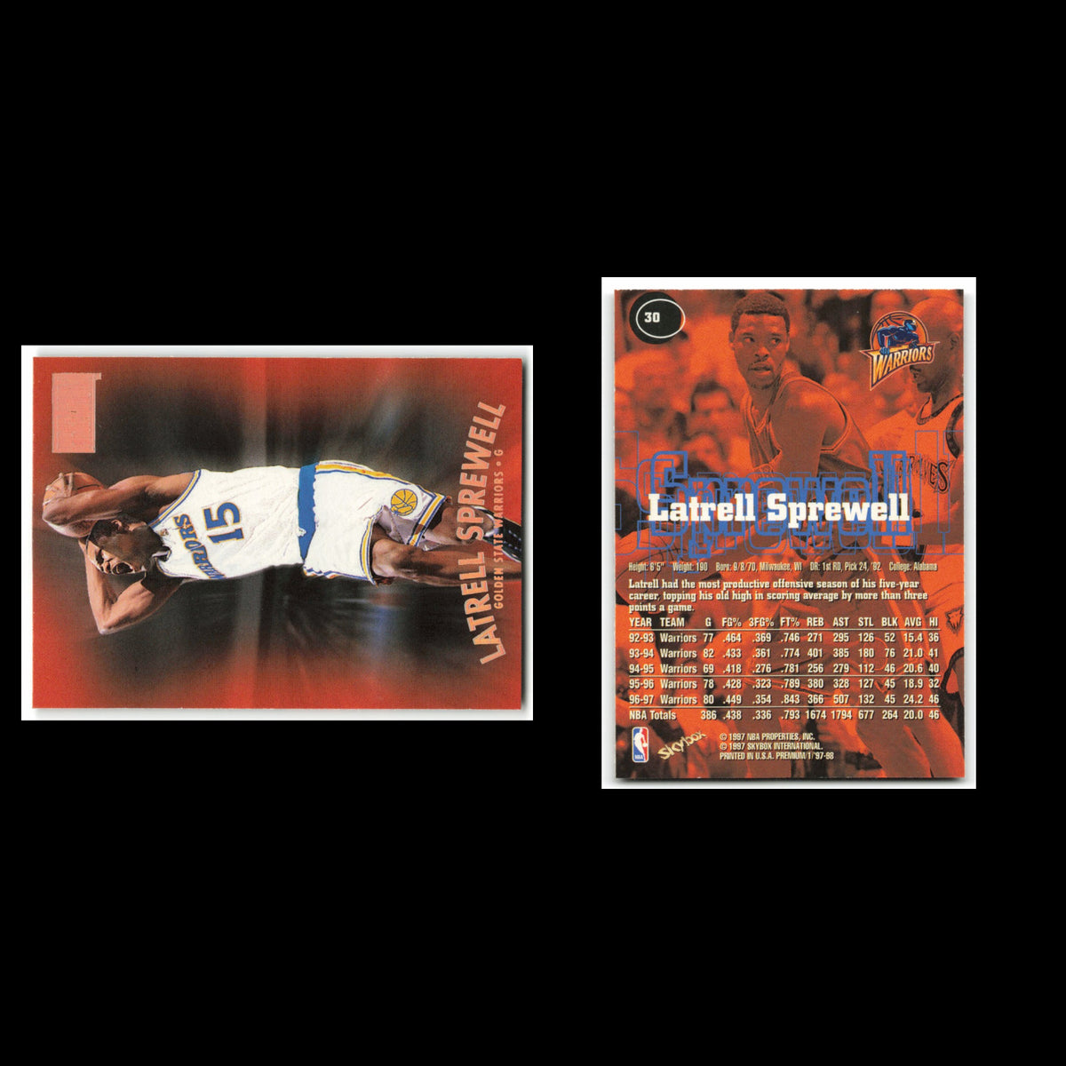 Latrell Sprewell #30 1997 SkyBox Premium Golden State Warriors Basketball Card