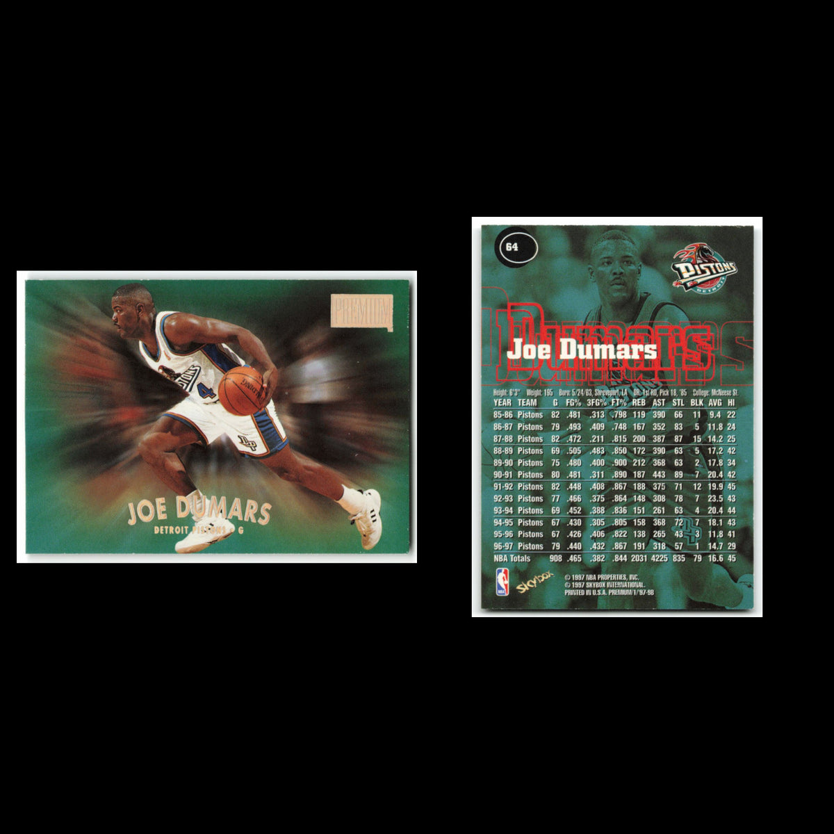 Joe Dumars #64 1997 SkyBox Premium Detroit Pistons Basketball Card NBA NM