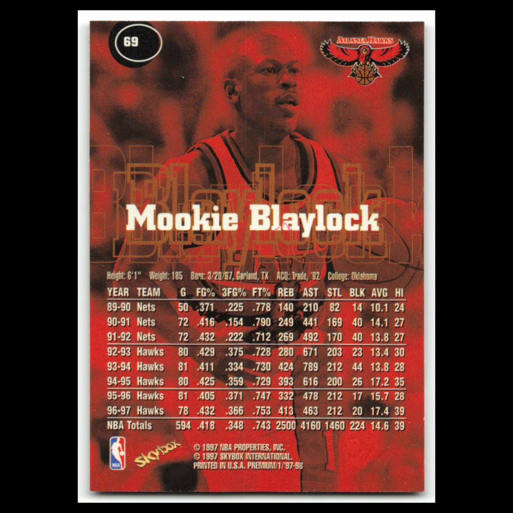 Mookie Blaylock #69 1997 SkyBox Premium Atlanta Hawks Basketball Card NBA NM