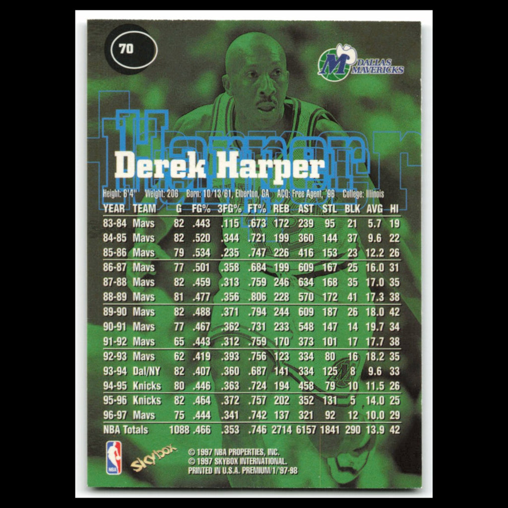 Derek Harper #70 1997 SkyBox Premium Dallas Mavericks Basketball Card NBA NM