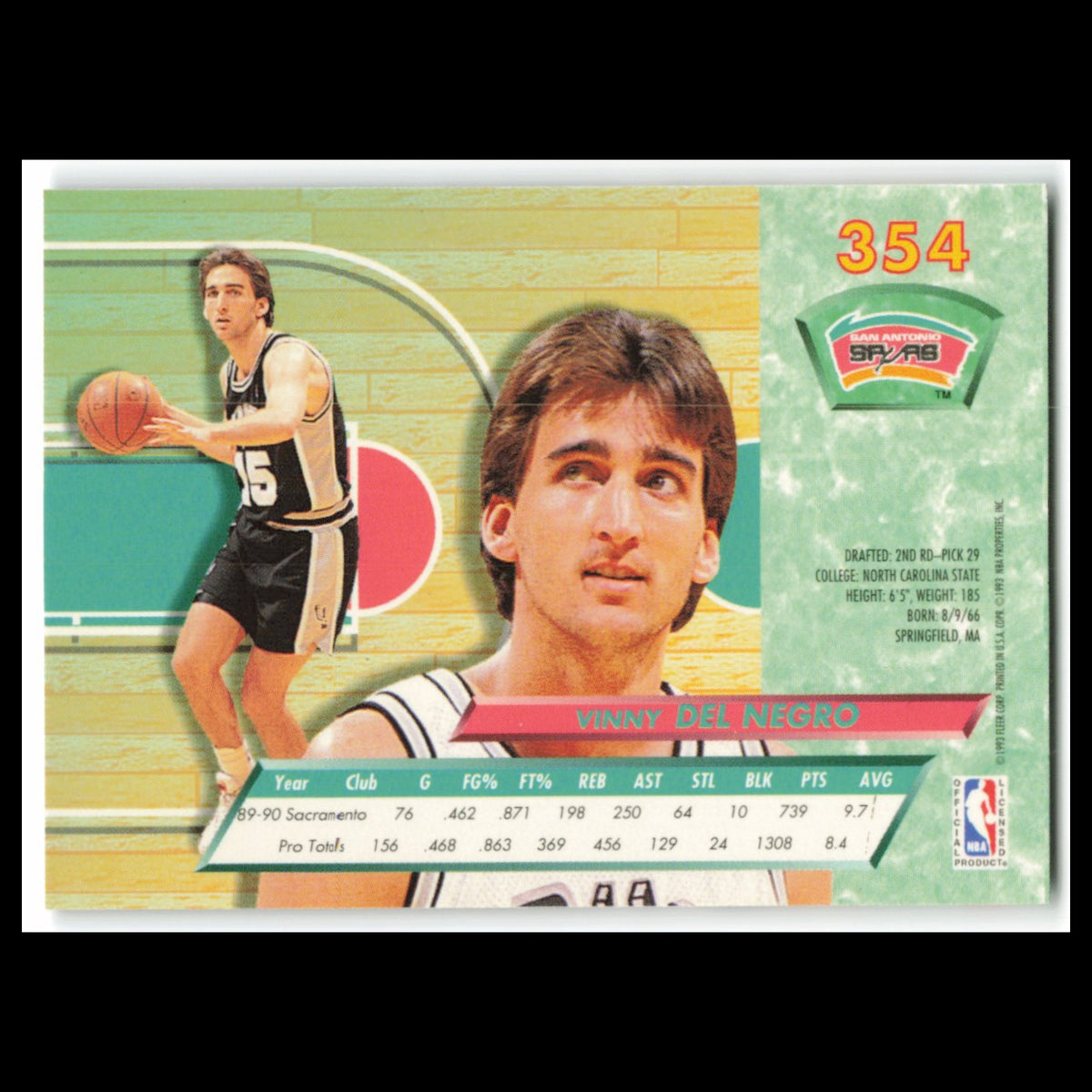 Vinny Del Negro #354 1992 Fleer Ultra San Antonio Spurs Basketball Card NBA NM
