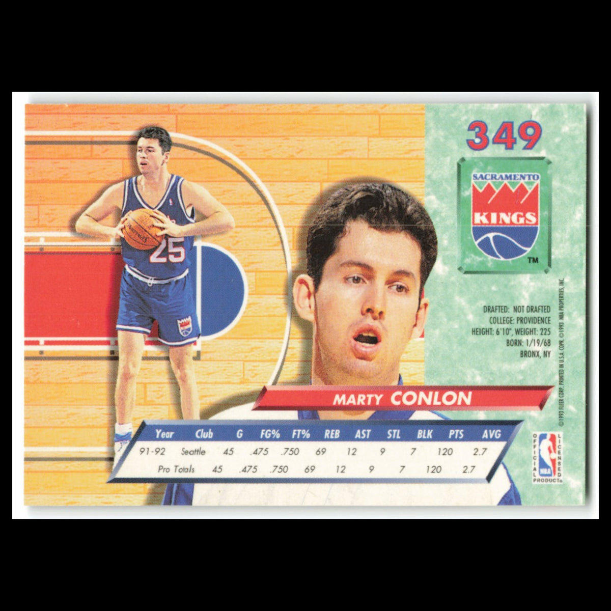 Marty Conlon #349 1992 Fleer Ultra Sacramento Kings Basketball Card NBA NM