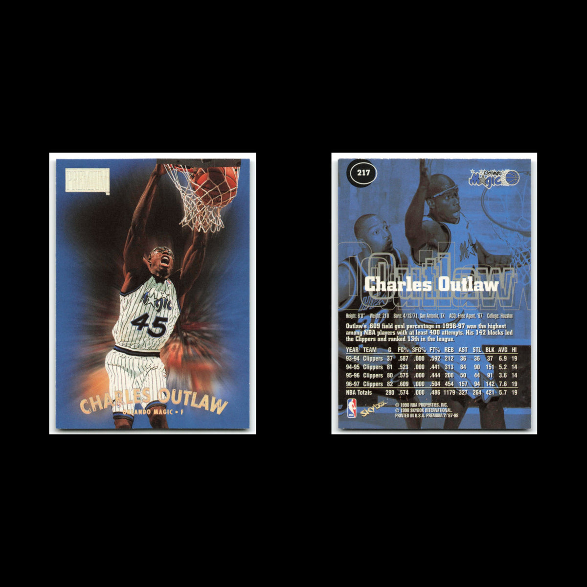 Chares Outaw #217 1997 SkyBox Premium Orlando Magic Basketball Card NBA NM