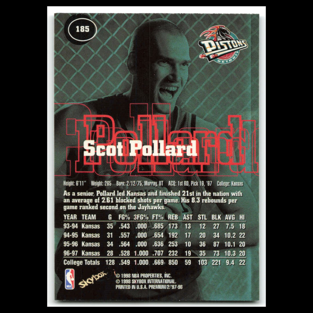Scot Pollard Rookie #185 1997 SkyBox Premium Detroit Pistons Basketball Card NBA