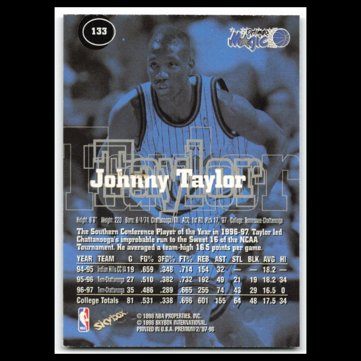 Johnny Taylor Rookie #133 1997 SkyBox Premium Orlando Magic Basketball Card NBA