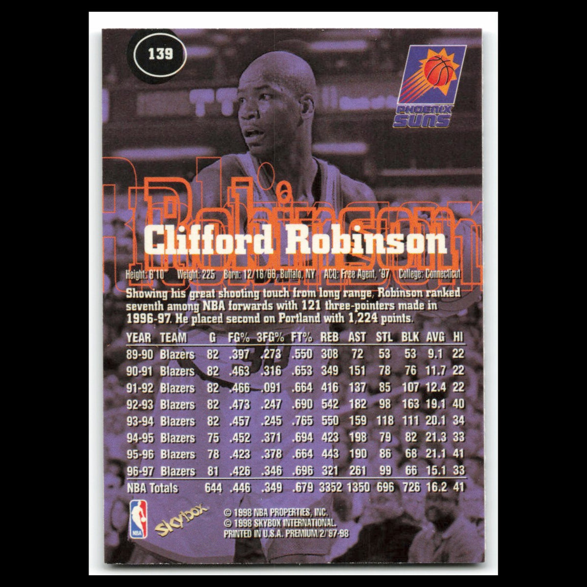 Clifford Robinson #139 1997 SkyBox Premium Phoenix Suns Basketball Card NBA NM