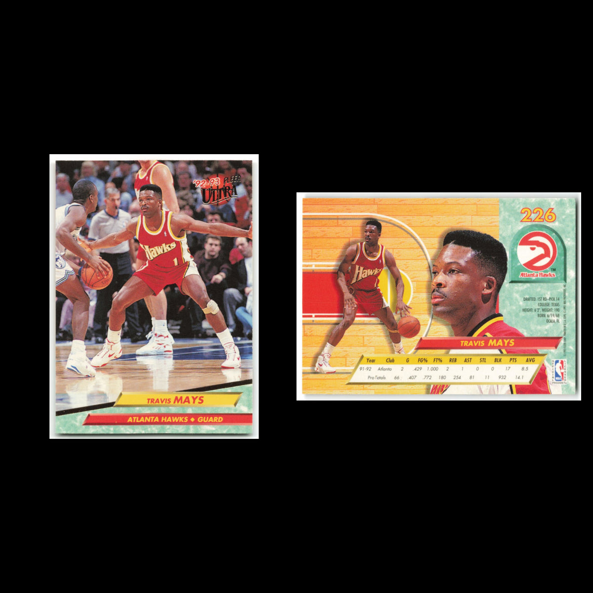 Travis Mays #226 1992 Fleer Ultra Atlanta Hawks Basketball Card NBA NM