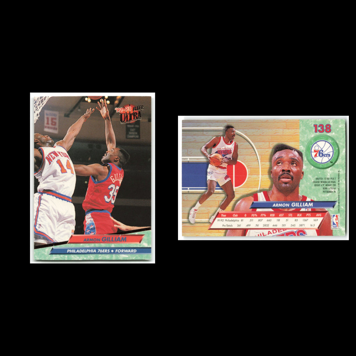 Armon Gilliam #138 1992 Fleer Ultra Philadelphia 76ers Basketball Card NBA NM