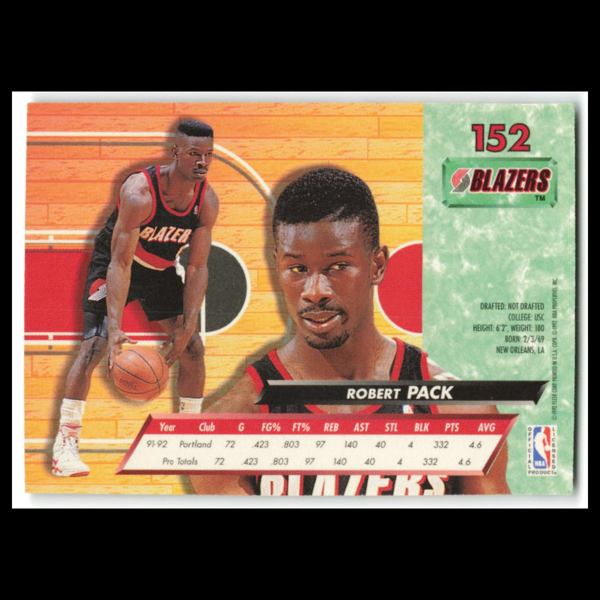 Robert Pack #152 1992 Fleer Ultra Portland Trail Blazers Basketball Card NBA NM