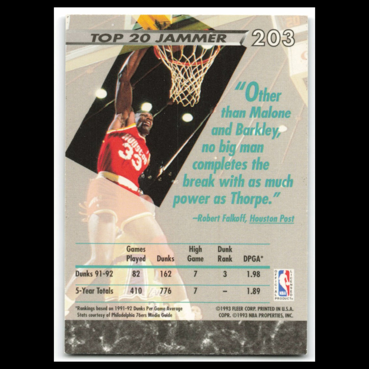 Otis Thorpe #203 1992 Fleer Ultra Houston Rockets Basketball Card NBA NM