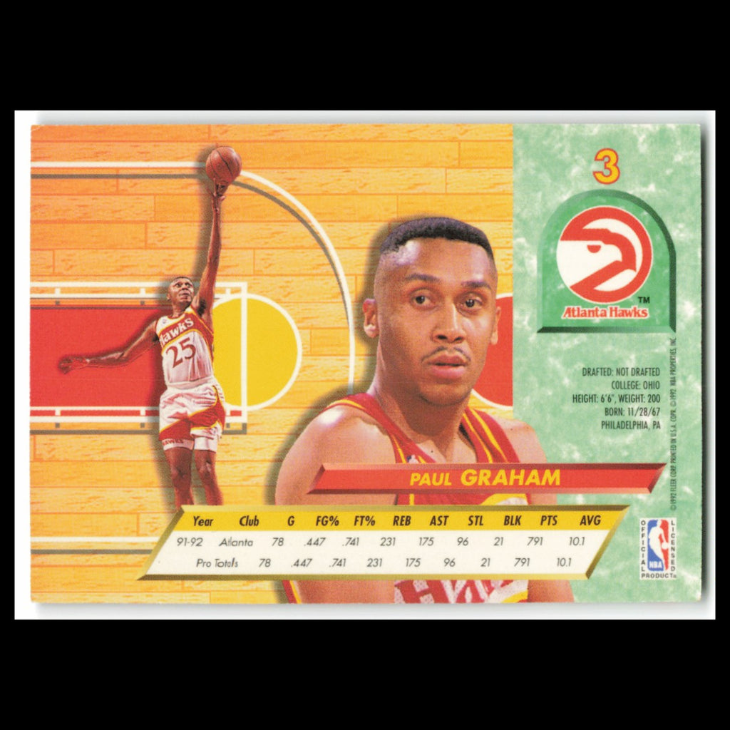 Paul Graham #3 1992 Fleer Ultra Atlanta Hawks Basketball Card NBA NM