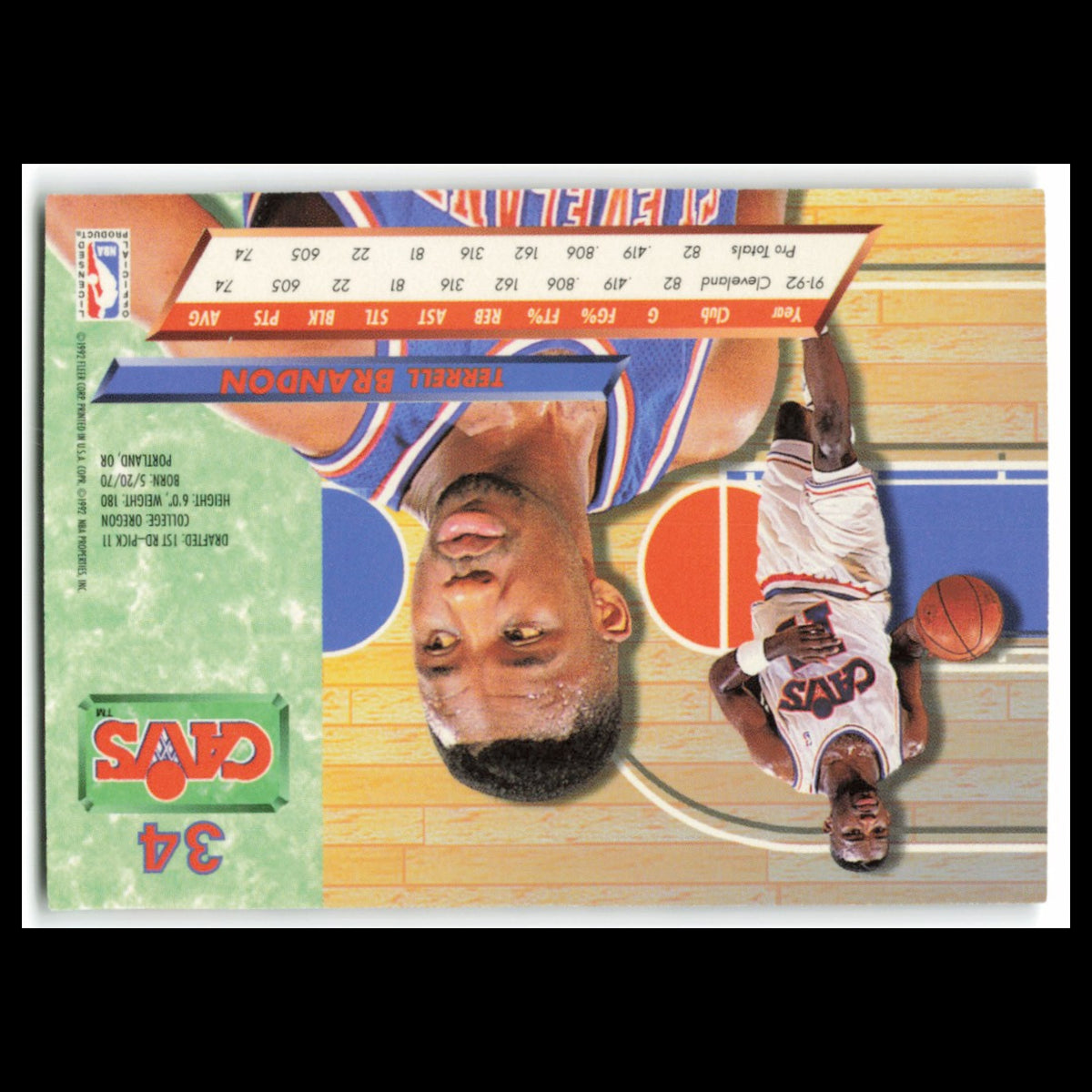 Terrell Brandon #34 1992 Fleer Ultra Cleveland Cavaliers Basketball Card NBA NM
