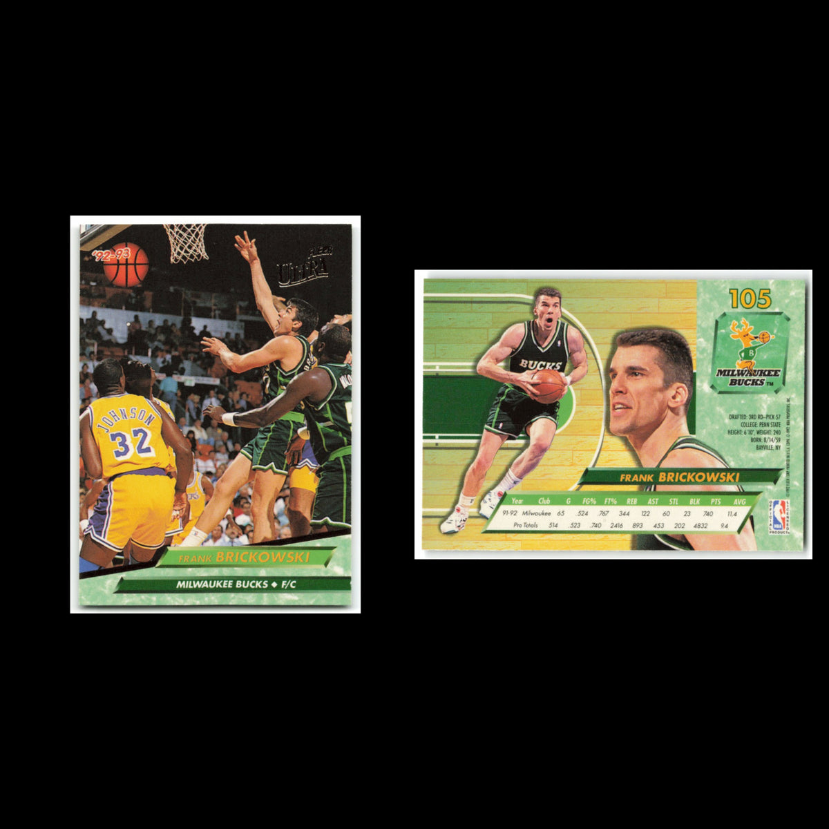 Frank Brickowski #105 1992 Fleer Ultra Milwaukee Bucks Basketball Card NBA NM