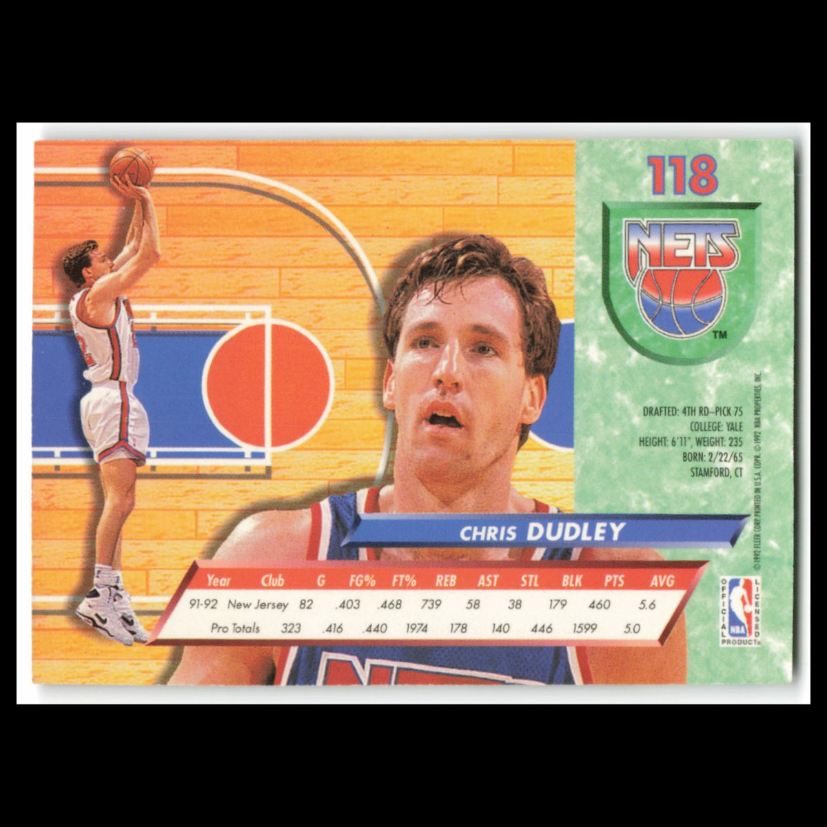 Chris Dudley #118 1992 Fleer Ultra New Jersey Nets Basketball Card NBA NM