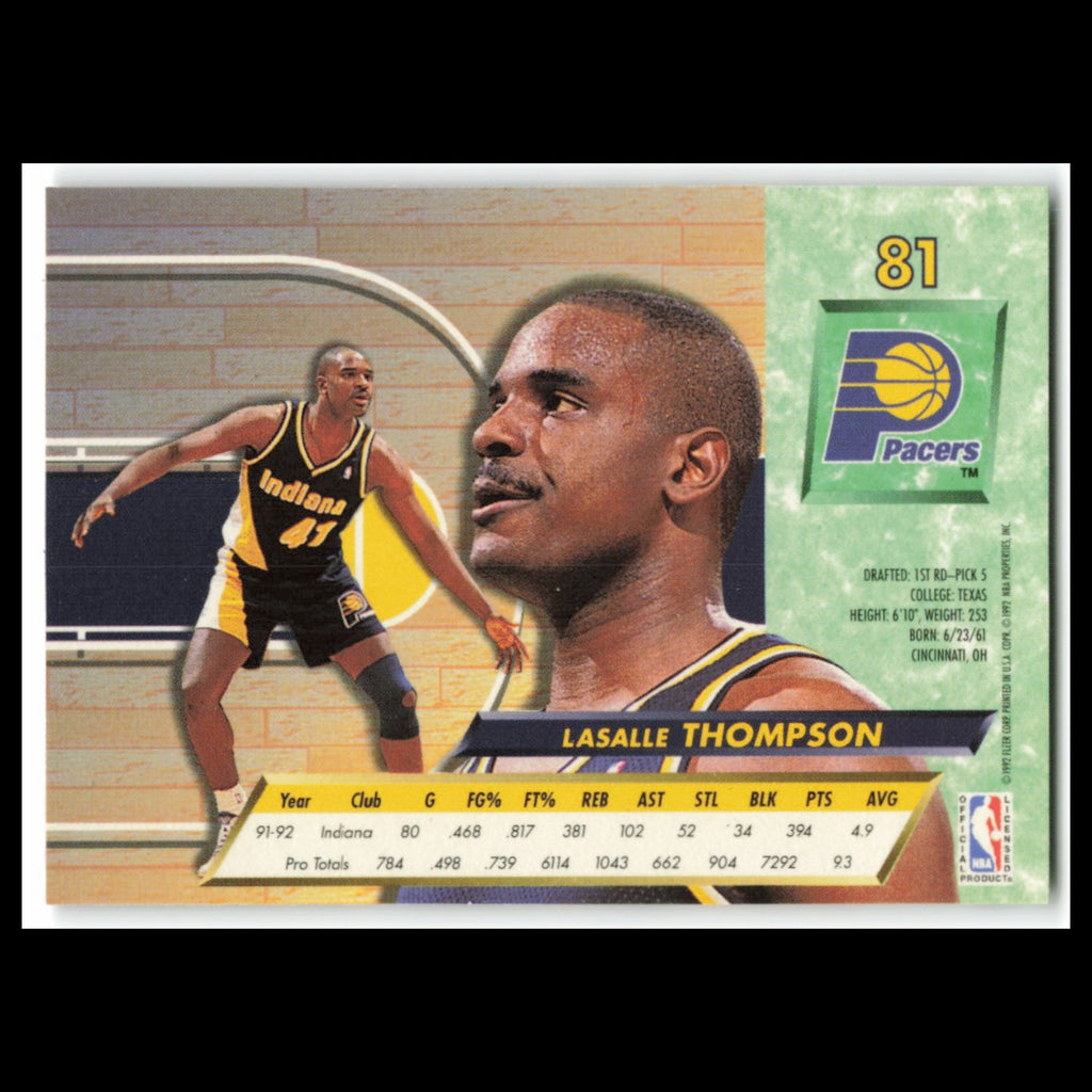 LaSalle Thompson #81 1992 Fleer Ultra Indiana Pacers Basketball Card NBA NM