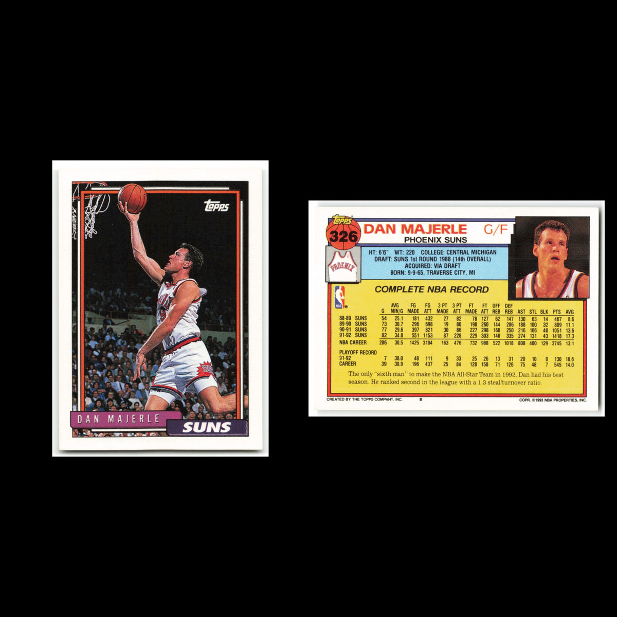 Dan Majerle #326 1992 Topps Phoenix Suns Basketball Card NBA NM