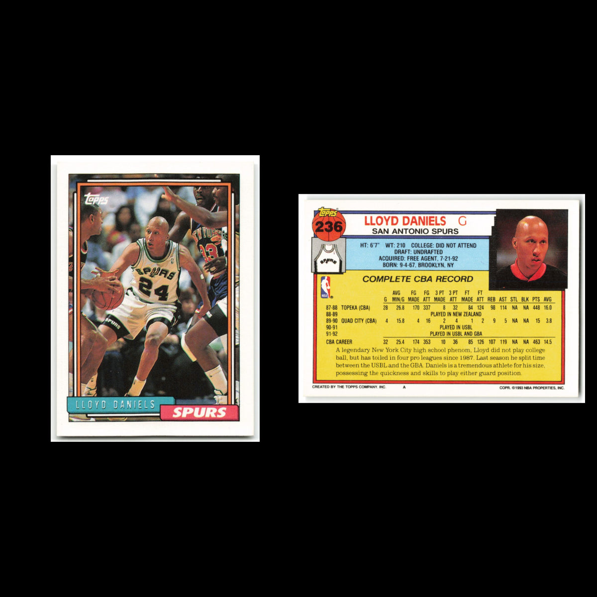 Lloyd Daniels Rookie #236 1992 Topps San Antonio Spurs Basketball Card NBA NM