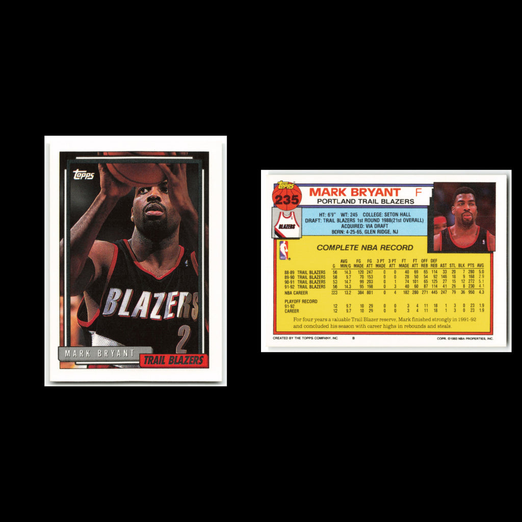 Mark Bryant #235 1992 Topps Portland Trail Blazers Basketball Card NBA NM