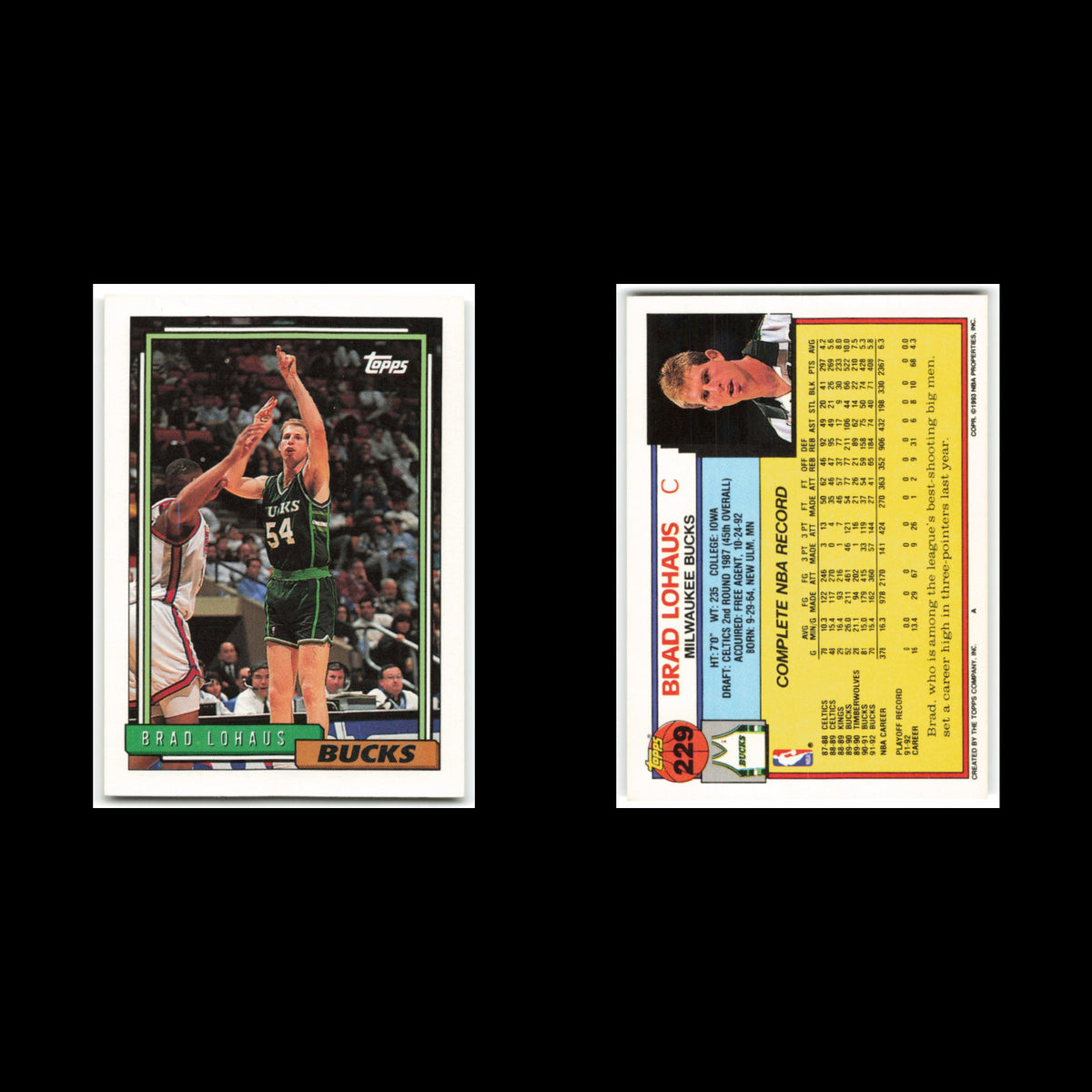 Brad Lohaus #229 1992 Topps Milwaukee Bucks Basketball Card NBA NM