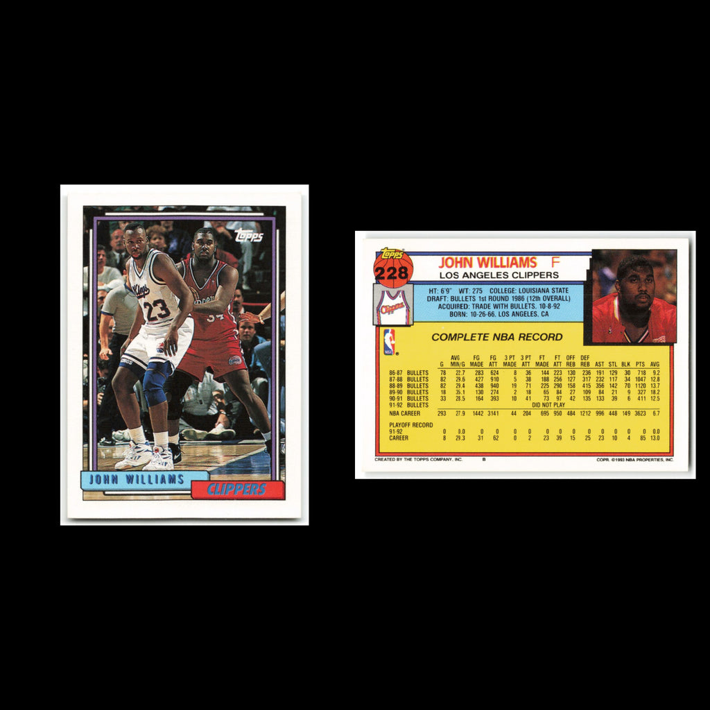 John Williams #228 1992 Topps Los Angeles Clippers Basketball Card NBA NM