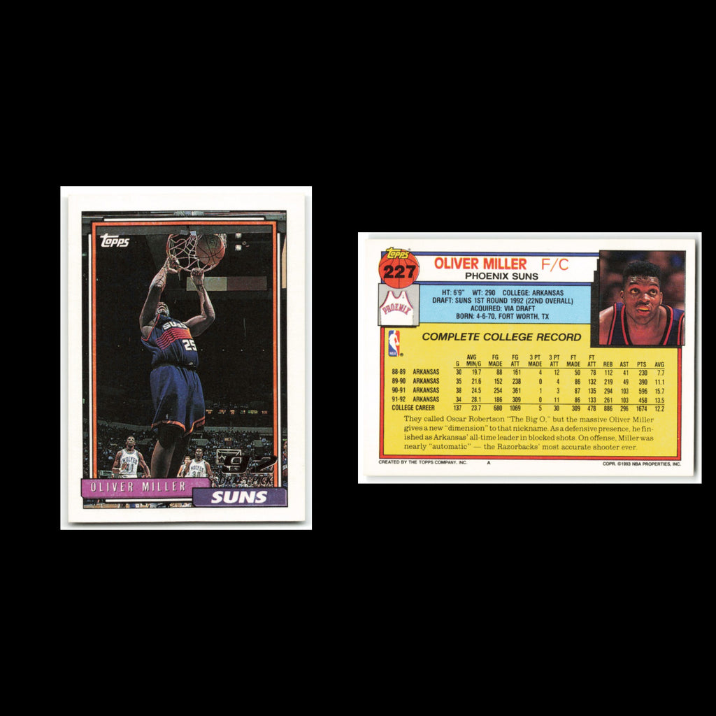 Oliver Miller Rookie #227 1992 Topps Phoenix Suns Basketball Card NBA NM