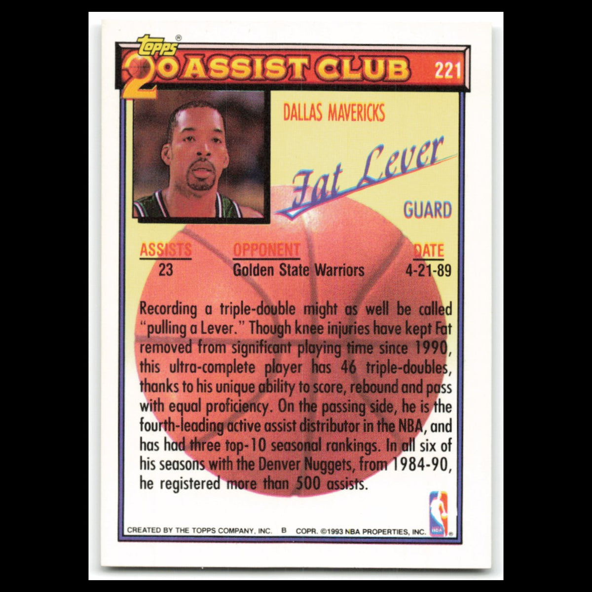 Lafayette Lever #221 1992 Topps Dallas Mavericks Basketball Card NBA NM