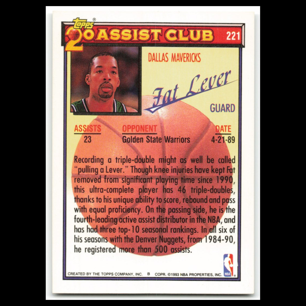 Lafayette Lever #221 1992 Topps Dallas Mavericks Basketball Card NBA NM