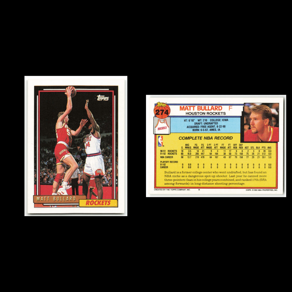 Matt Bullard #274 1992 Topps Houston Rockets Basketball Card NBA NM