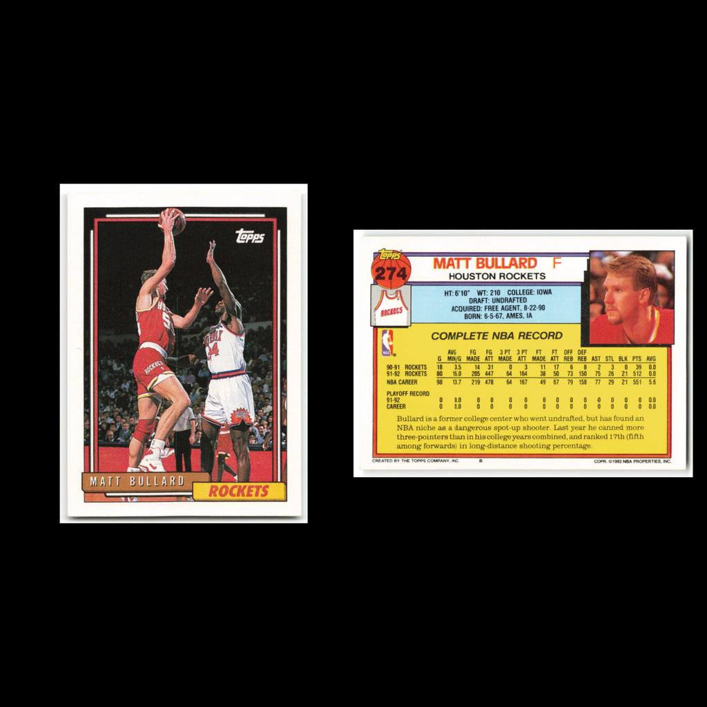 Matt Bullard #274 1992 Topps Houston Rockets Basketball Card NBA NM