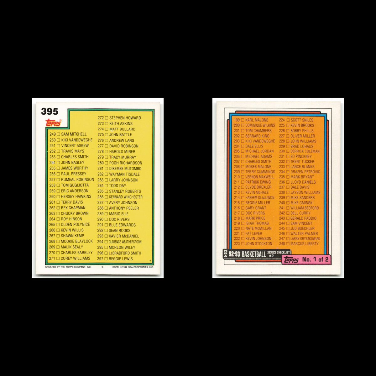 Checklist 199-297 #395 1992 Topps Basketball Card NBA NM