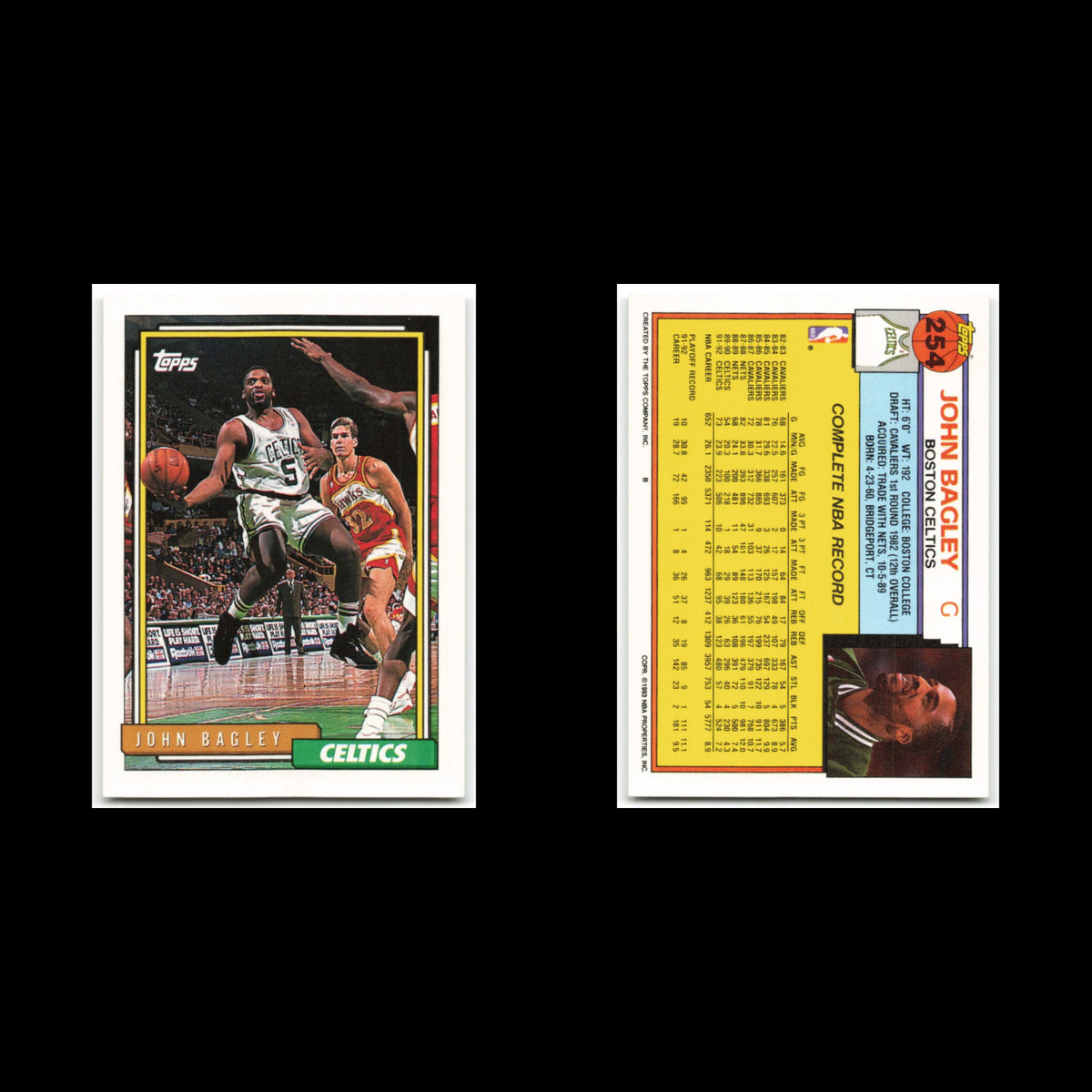 John Bagley #254 1992 Topps Boston Celtics Basketball Card NBA NM