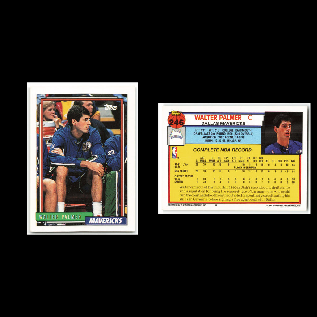 Walter Palmer Rookie #246 1992 Topps Dallas Mavericks Basketball Card NBA NM