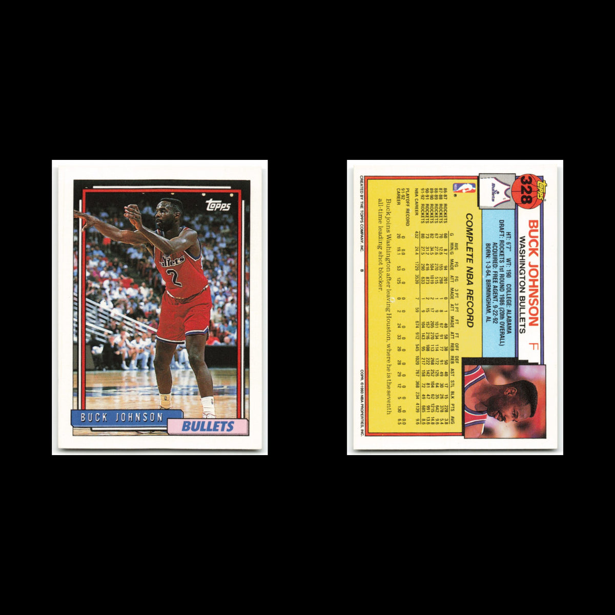 Buck Johnson #328 1992 Topps Washington Bullets Basketball Card NBA NM