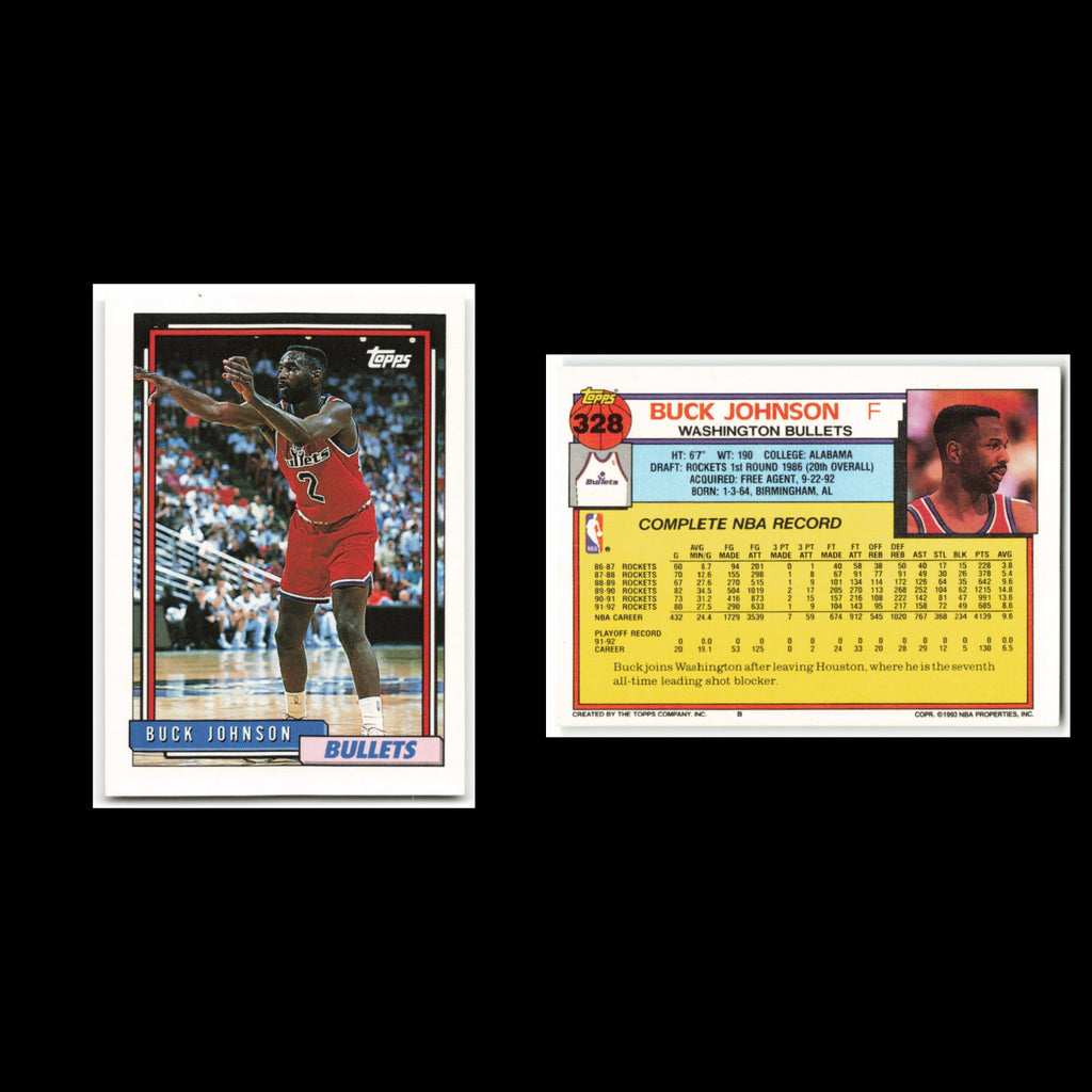 Buck Johnson #328 1992 Topps Washington Bullets Basketball Card NBA NM