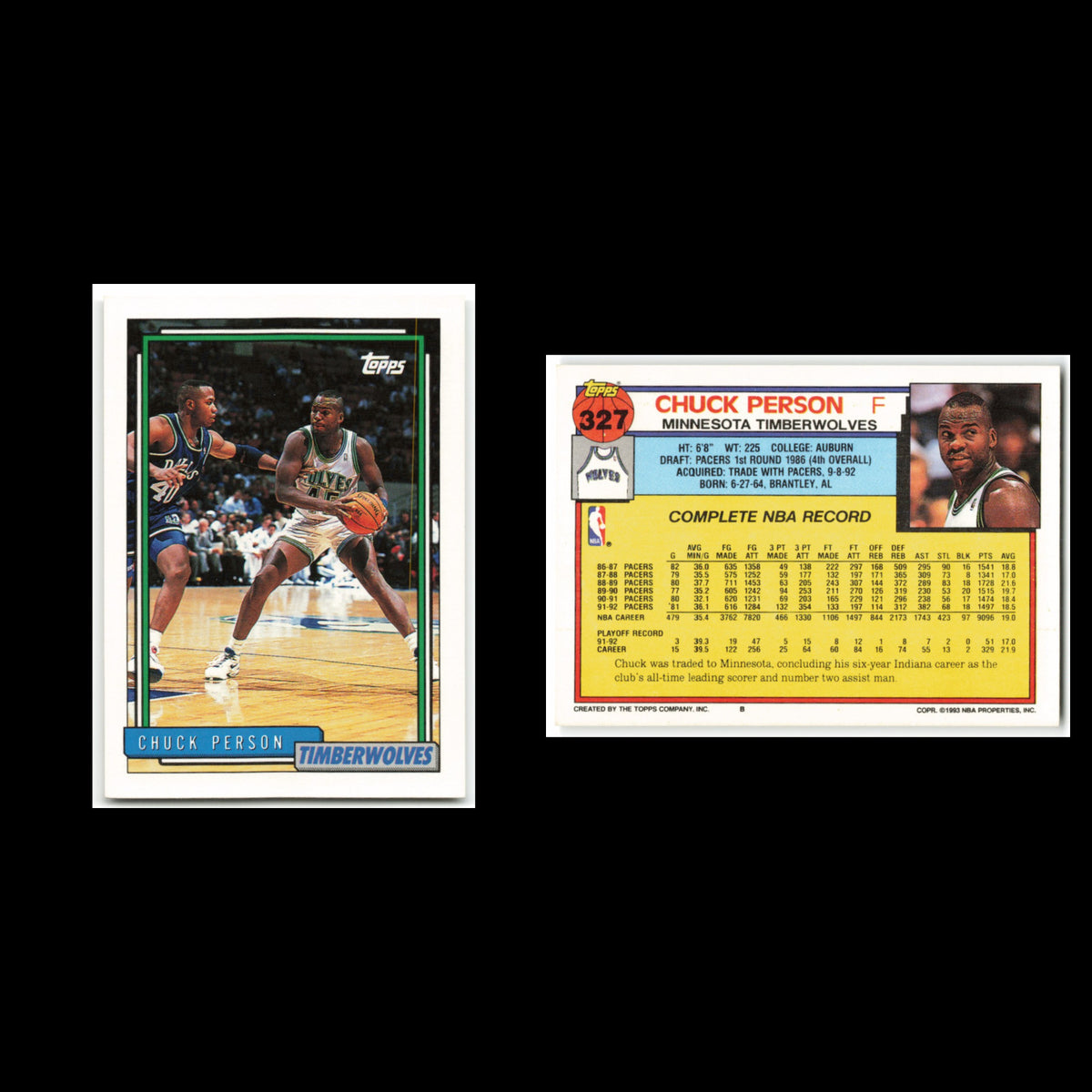 Chuck Person #327 1992 Topps Minnesota Timberwolves Basketball Card NBA NM