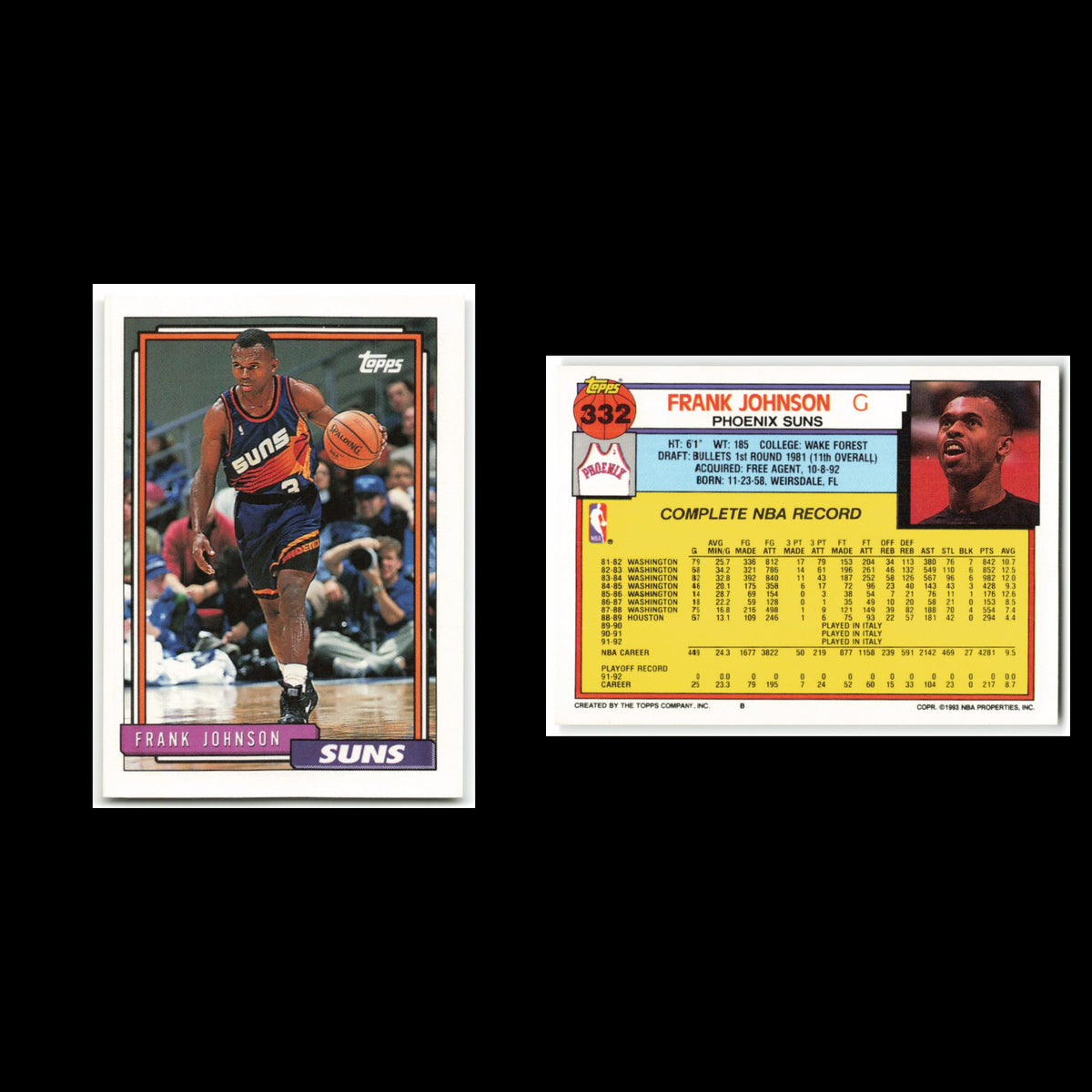 Frank Johnson #332 1992 Topps Phoenix Suns Basketball Card NBA NM