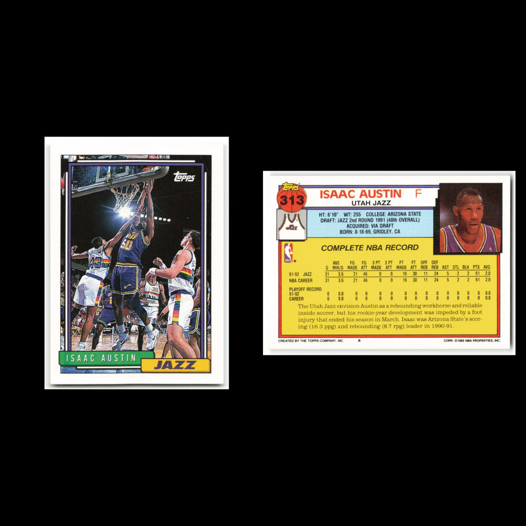 Isaac Austin #313 1992 Topps Utah Jazz Basketball Card NBA NM