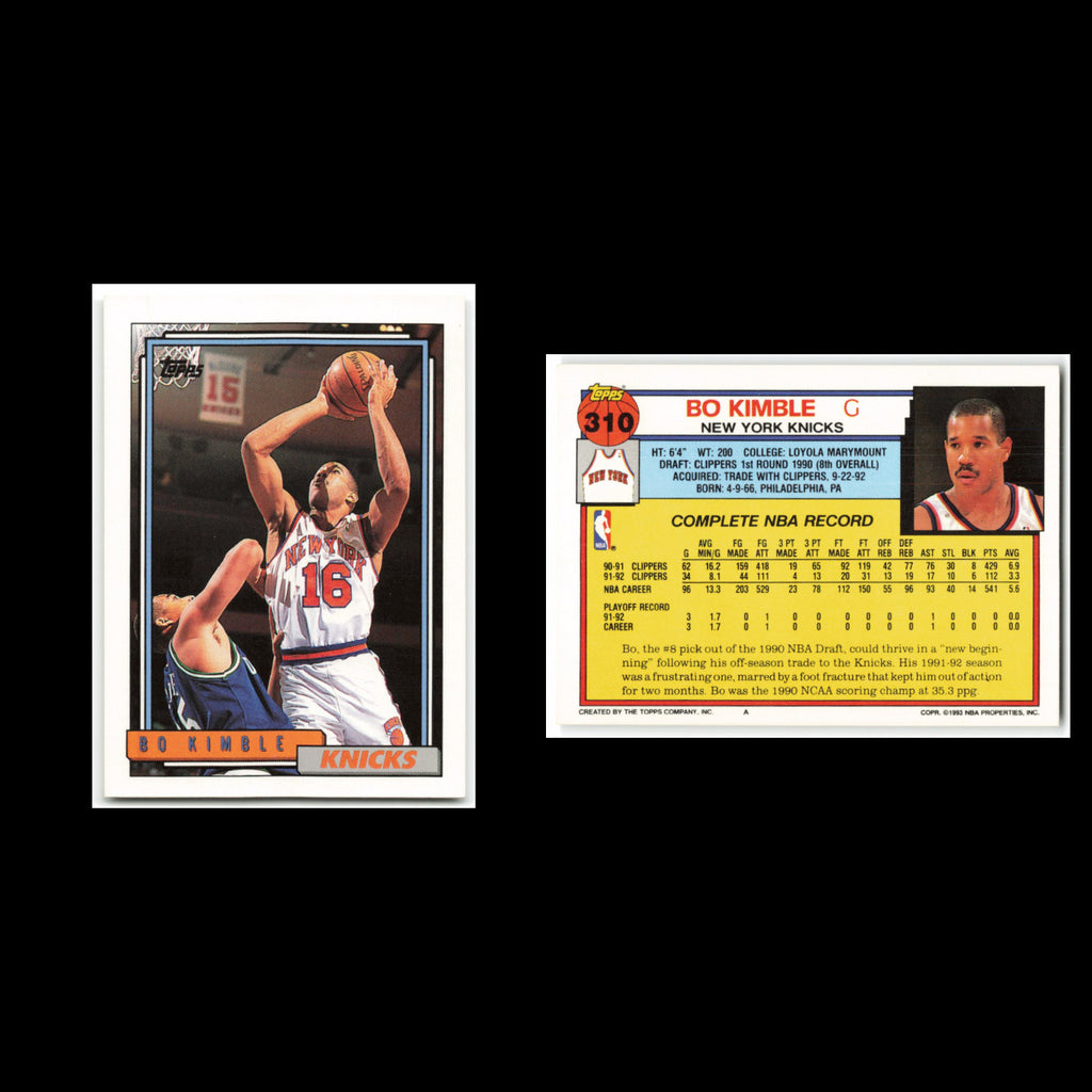 Bo Kimble #310 1992 Topps New York Knicks Basketball Card NBA NM