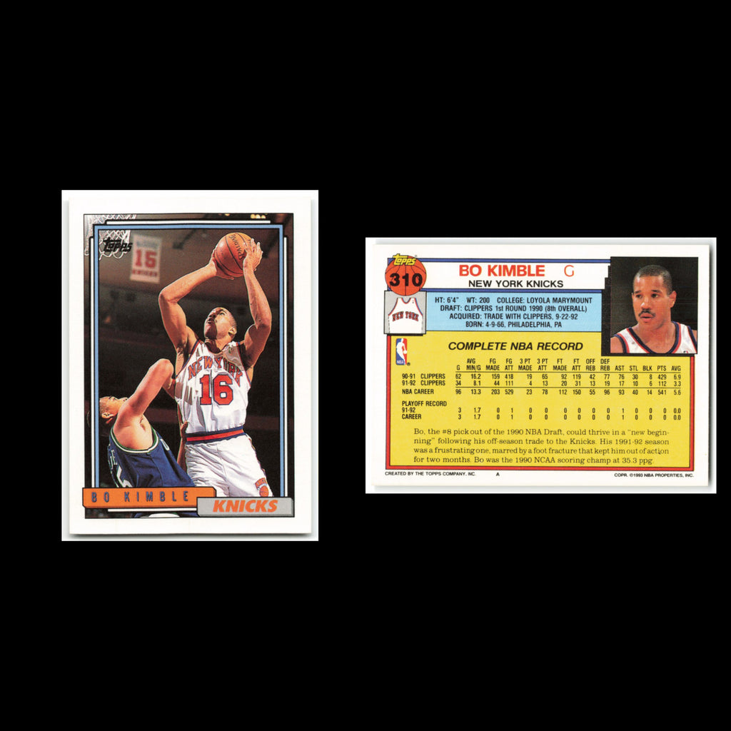 Bo Kimble #310 1992 Topps New York Knicks Basketball Card NBA NM
