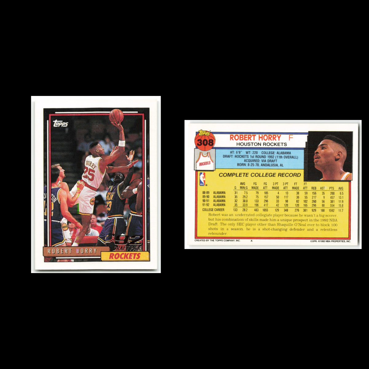 Robert Horry Rookie #308 1992 Topps Houston Rockets Basketball Card NBA NM