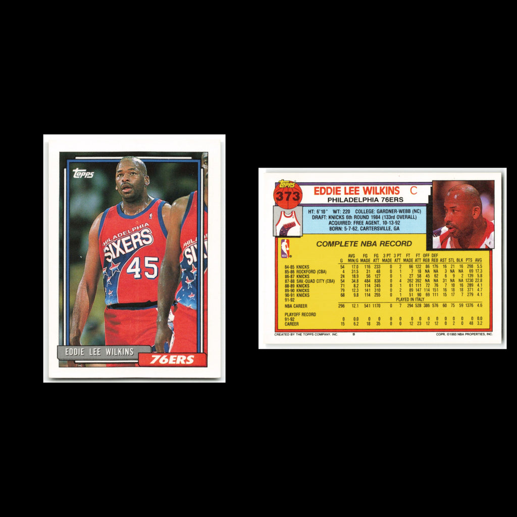 Eddie Lee Wilkins #373 1992 Topps Philadelphia 76ers Basketball Card NBA NM