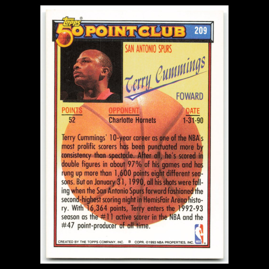 Terry Cummings #209 1992 Topps San Antonio Spurs Basketball Card NBA NM