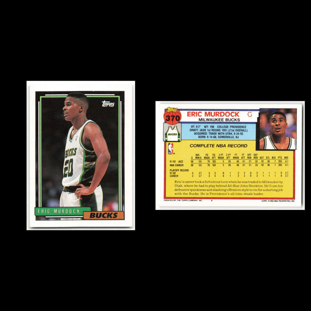 Eric Murdock #370 1992 Topps Milwaukee Bucks Basketball Card NBA NM